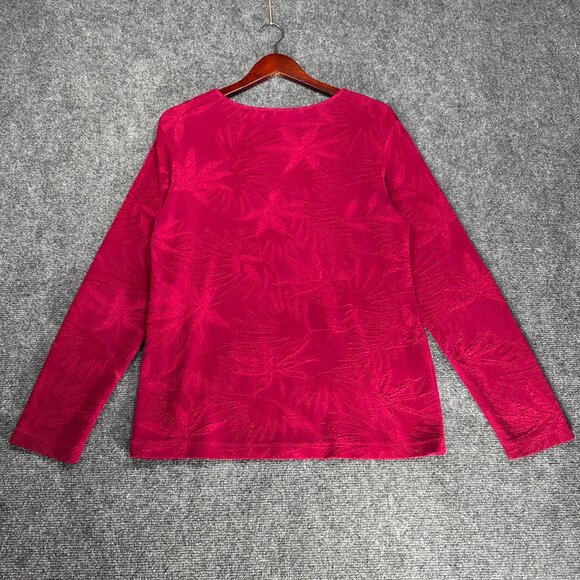 Chicos Top Womens Large Burgundy Print Stretch Knit Long Sleeve Pullover - Picture 5 of 6